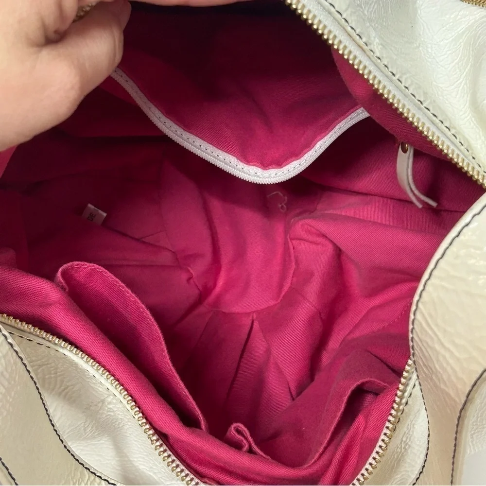 Isabella Fiore White Patent Leather Hobo Bag